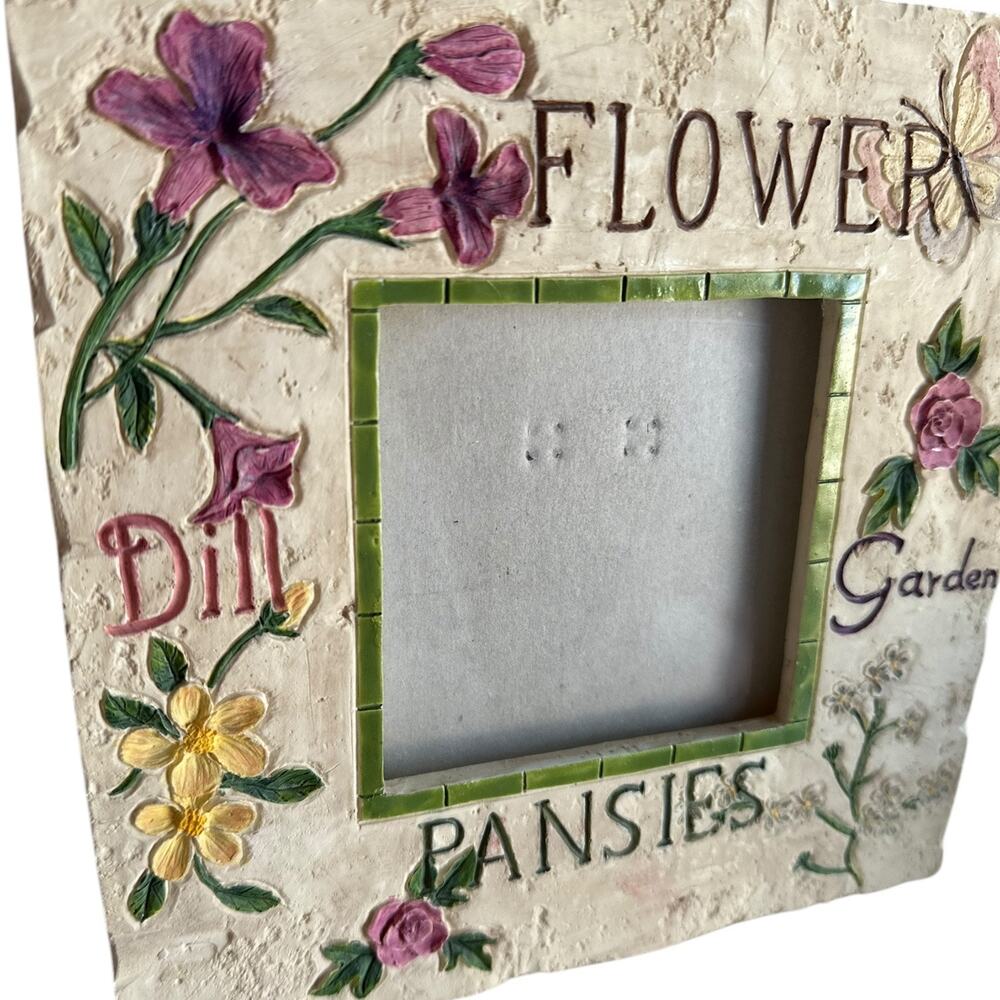 Vtg Photo Frame Square 3x3 Picture Floral Garden Pansies Dill Flowers Home Decor - Picture 2 of 7